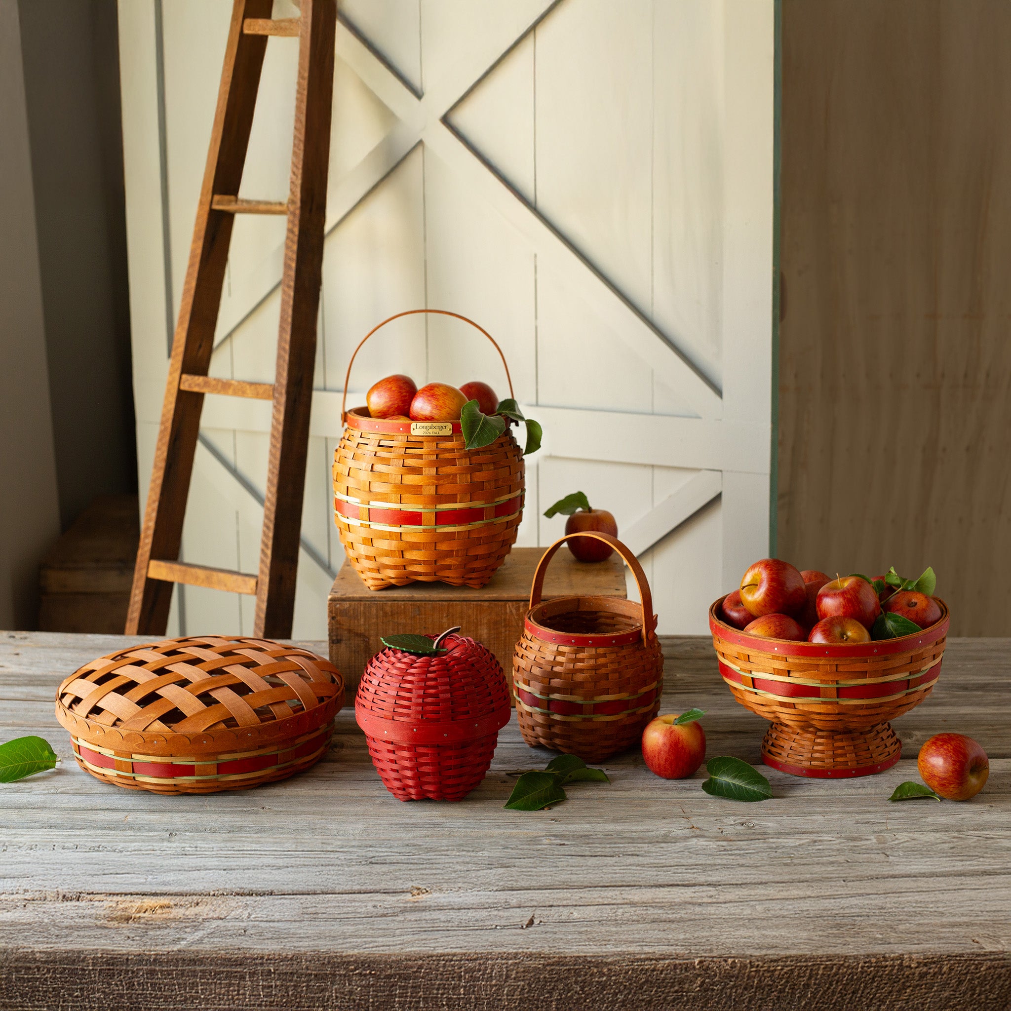 Apple Picking Small Round Basket with Protector - Red - 图片 5