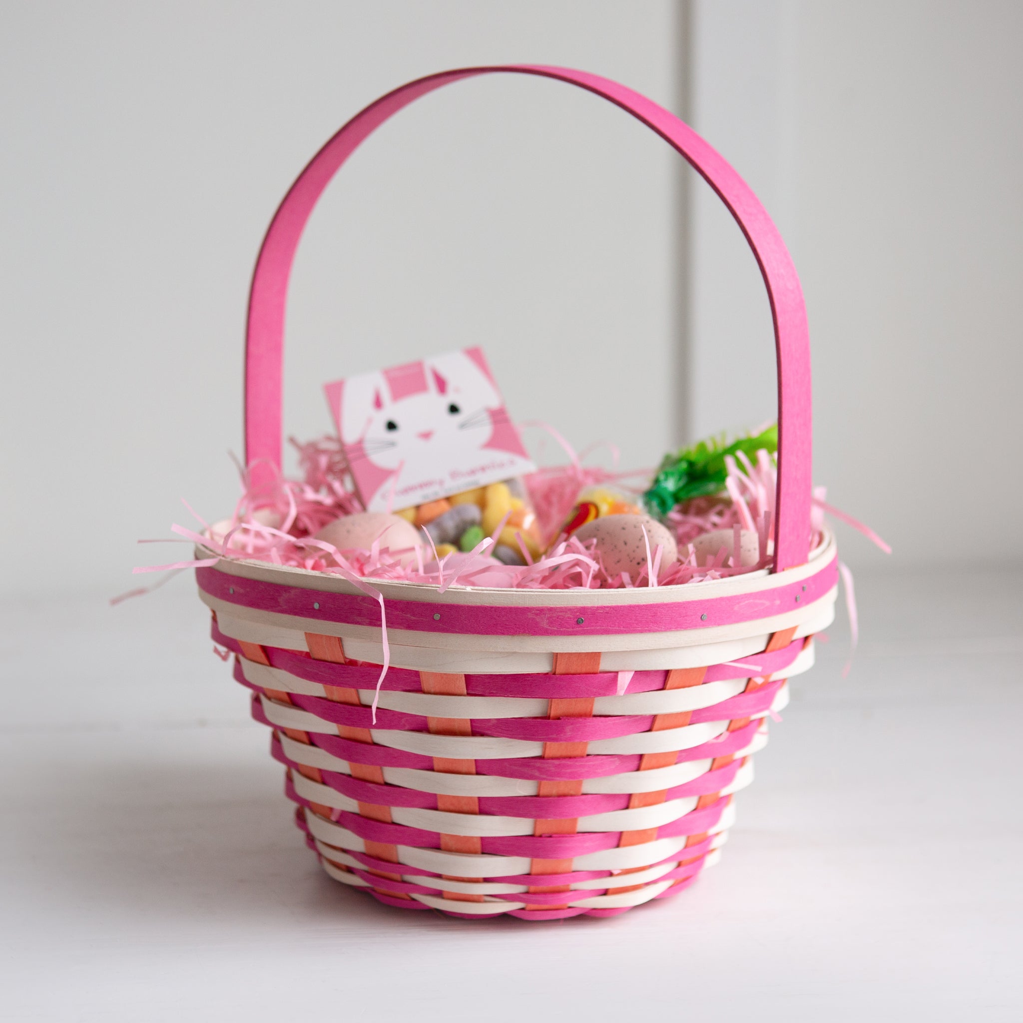 Large Tapered Easter Basket with Protector - Bright Pink Multi Weave - 图片 2