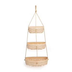 Hanging Three Tier Basket - Whitewashed