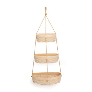 Hanging Three Tier Basket with Protectors - Whitewashed