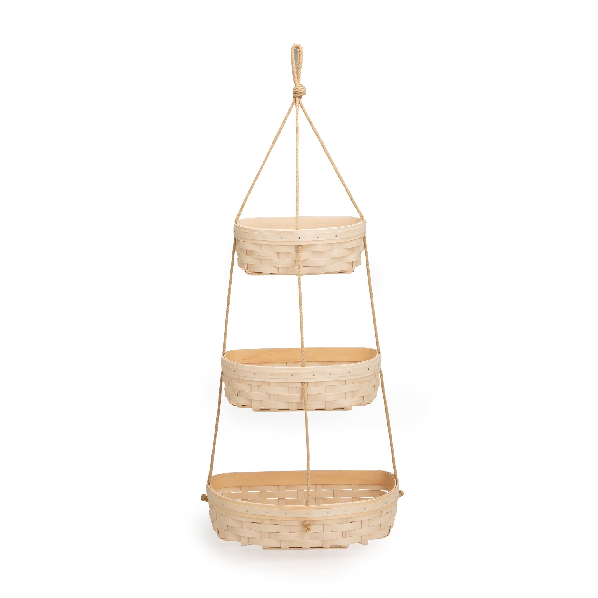 Hanging Three Tier Basket with Protectors - Whitewashed
