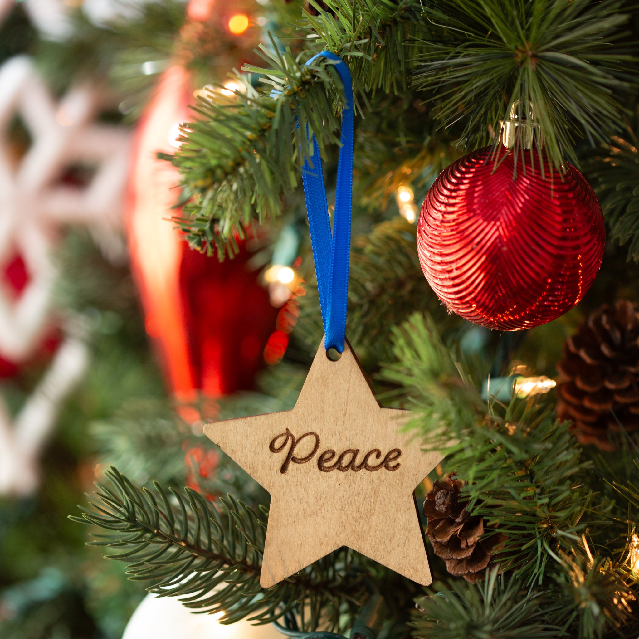 Christmas Wooden Star Ornament - Peace - 图片 2