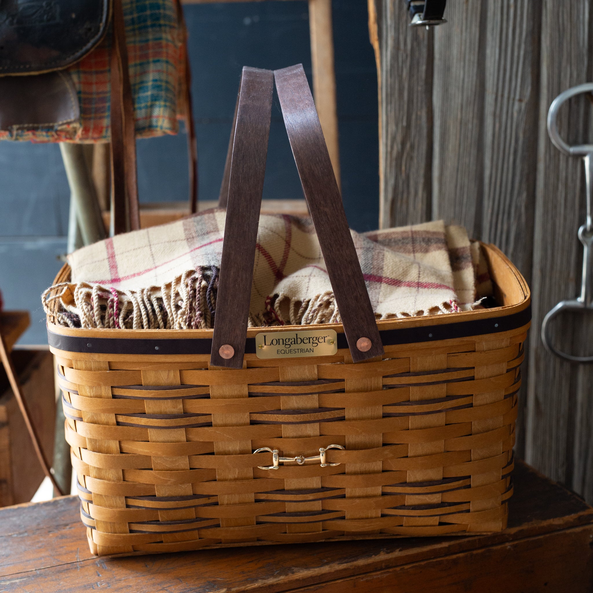 Collector's Equestrian Large Market Basket with Protector - Leather Trim - 图片 3