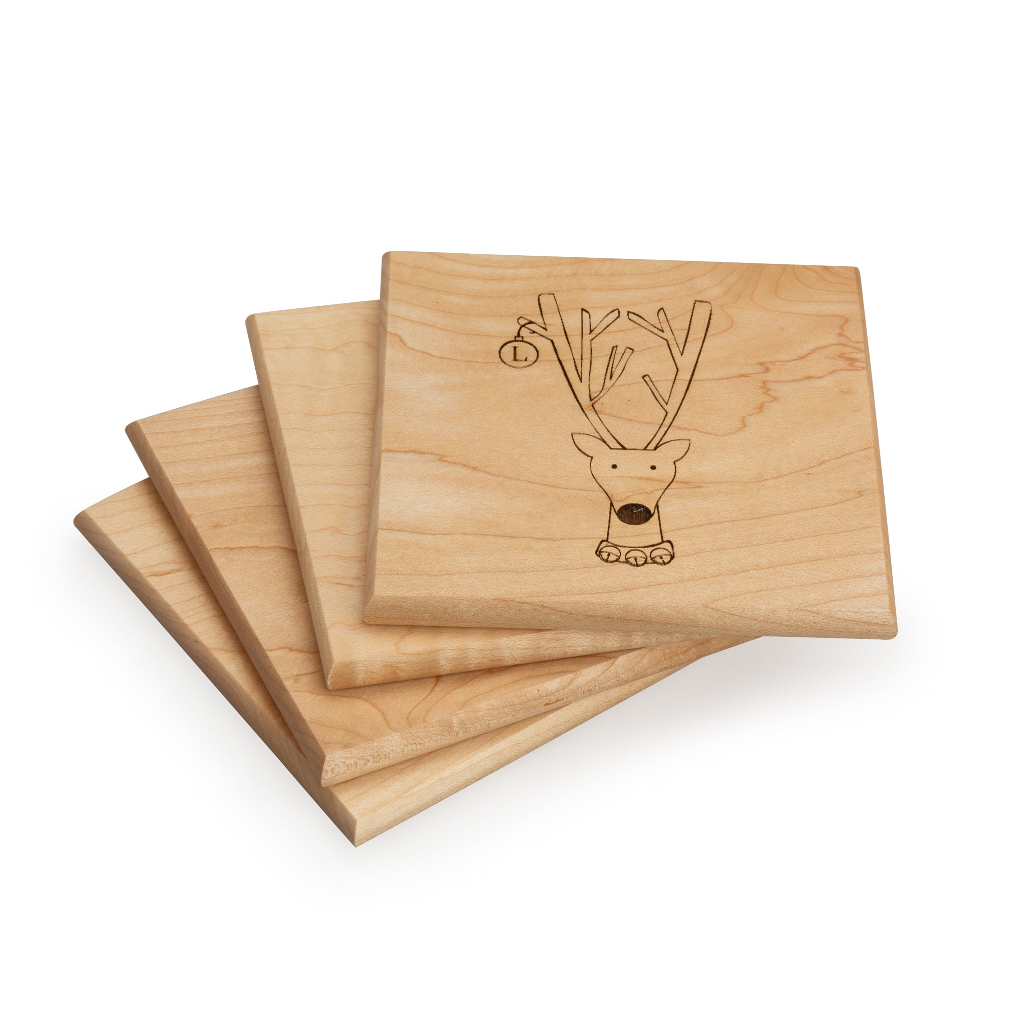 Reindeer Holiday Wood Coaster Set