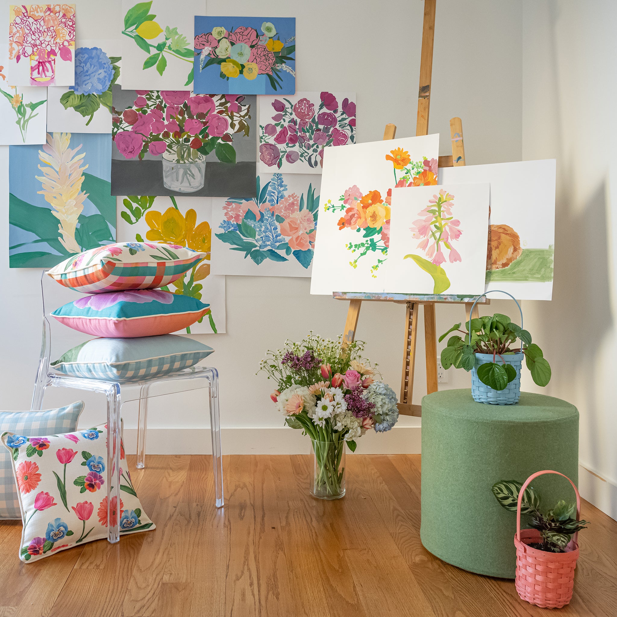 Longaberger x Paint&Petals Bunny & Gingham Reversible Pillow - 图片 4