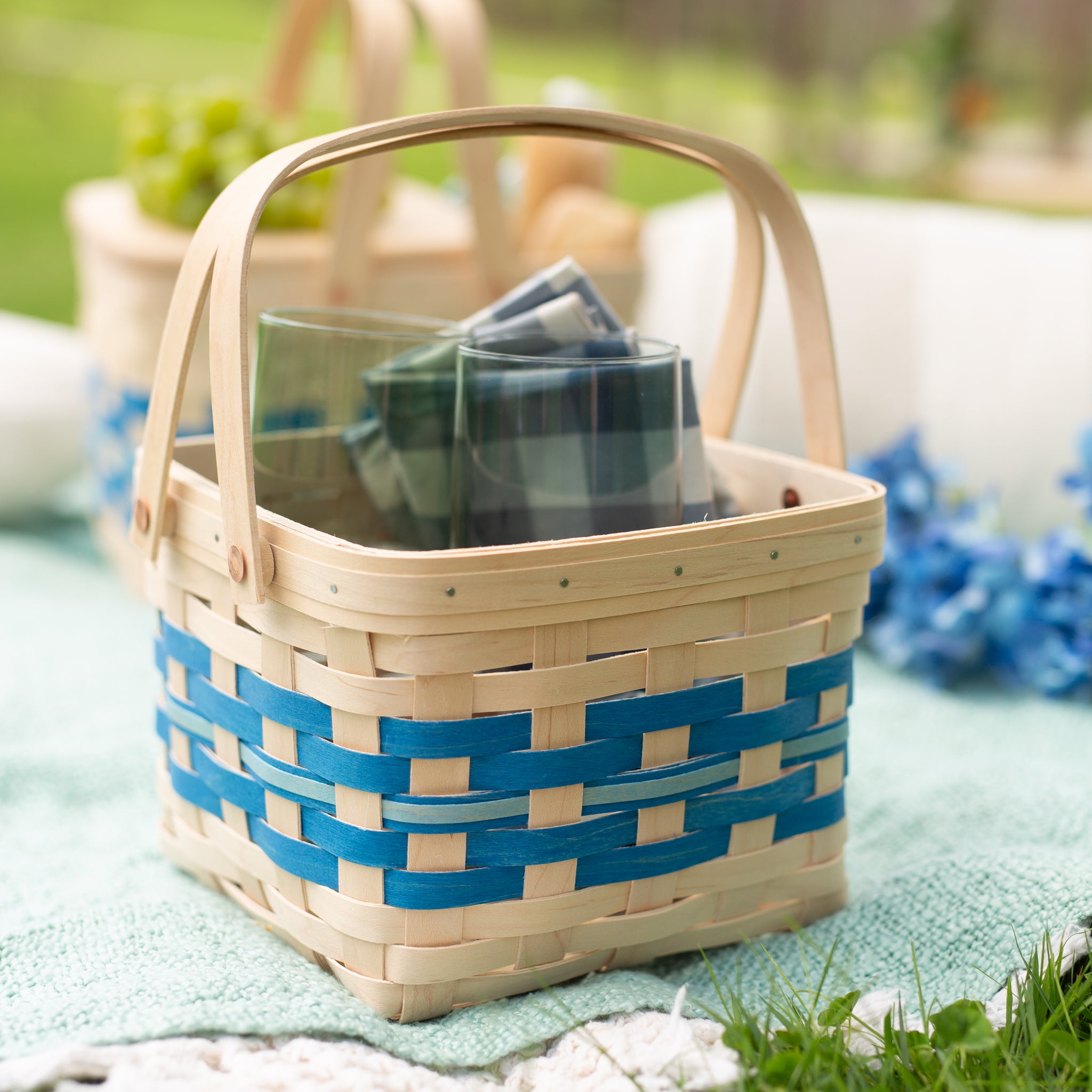 Spring Provision Picnic Basket with Lid and Protectors - Blueberry - 图片 4